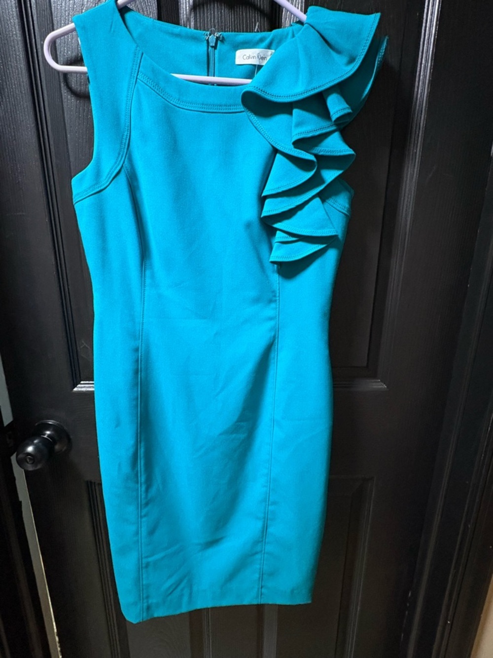 Calvin Klein Teal Ruffle Sheath Midi Dress